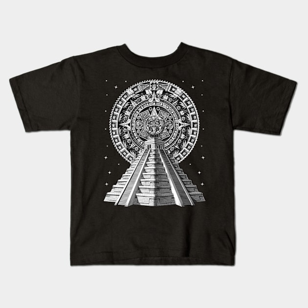 Aztec Pyramid Calendar Kids T-Shirt by underheaven